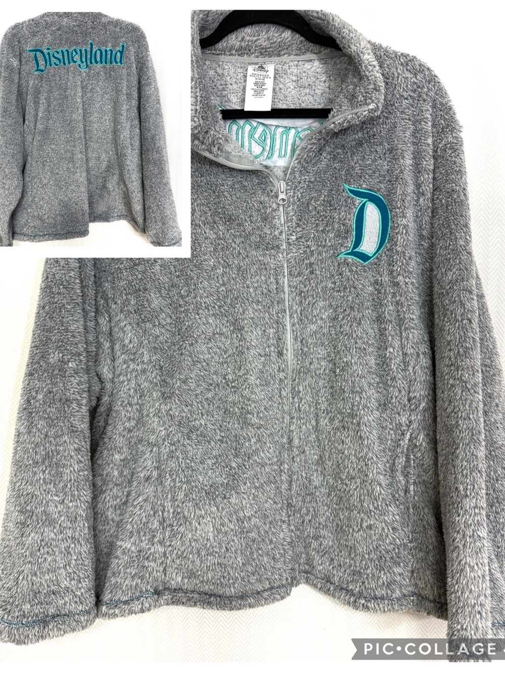 Disneyland Gray Plush Zip-Up Jacket with Teal Logo Size 2X